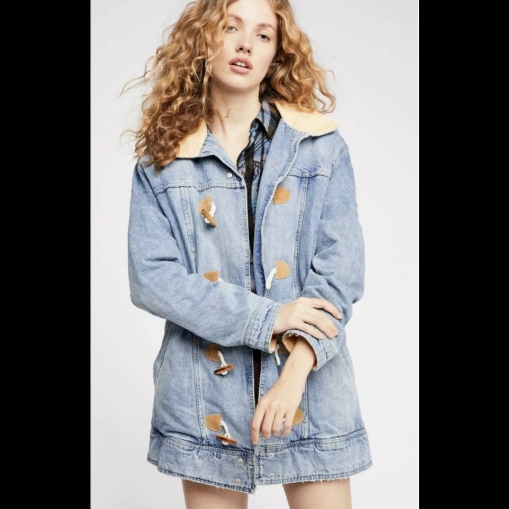 Free People Denim Teddy Toggle Coat